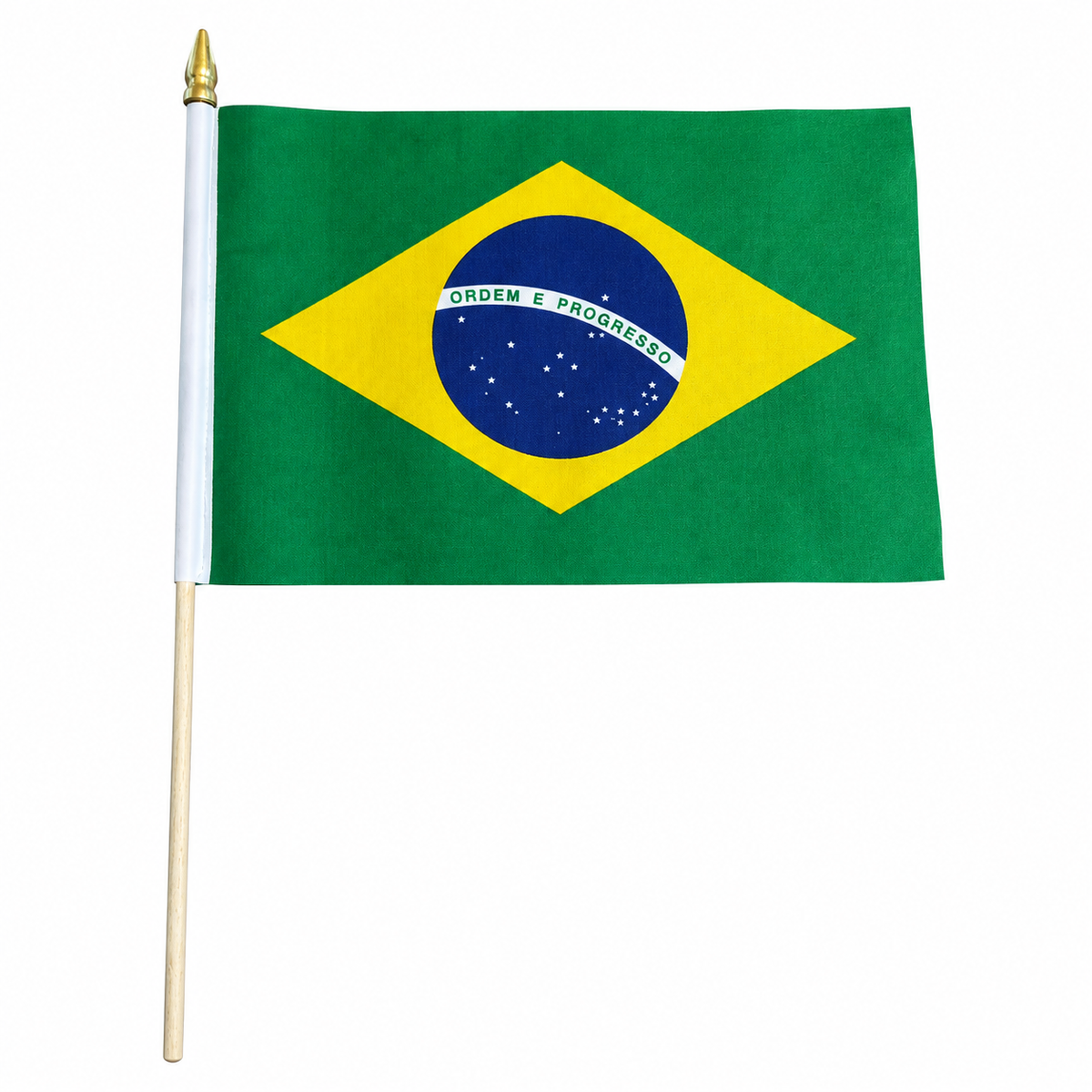 Brasilien Fahne am Stab auf weissem Hintergrund