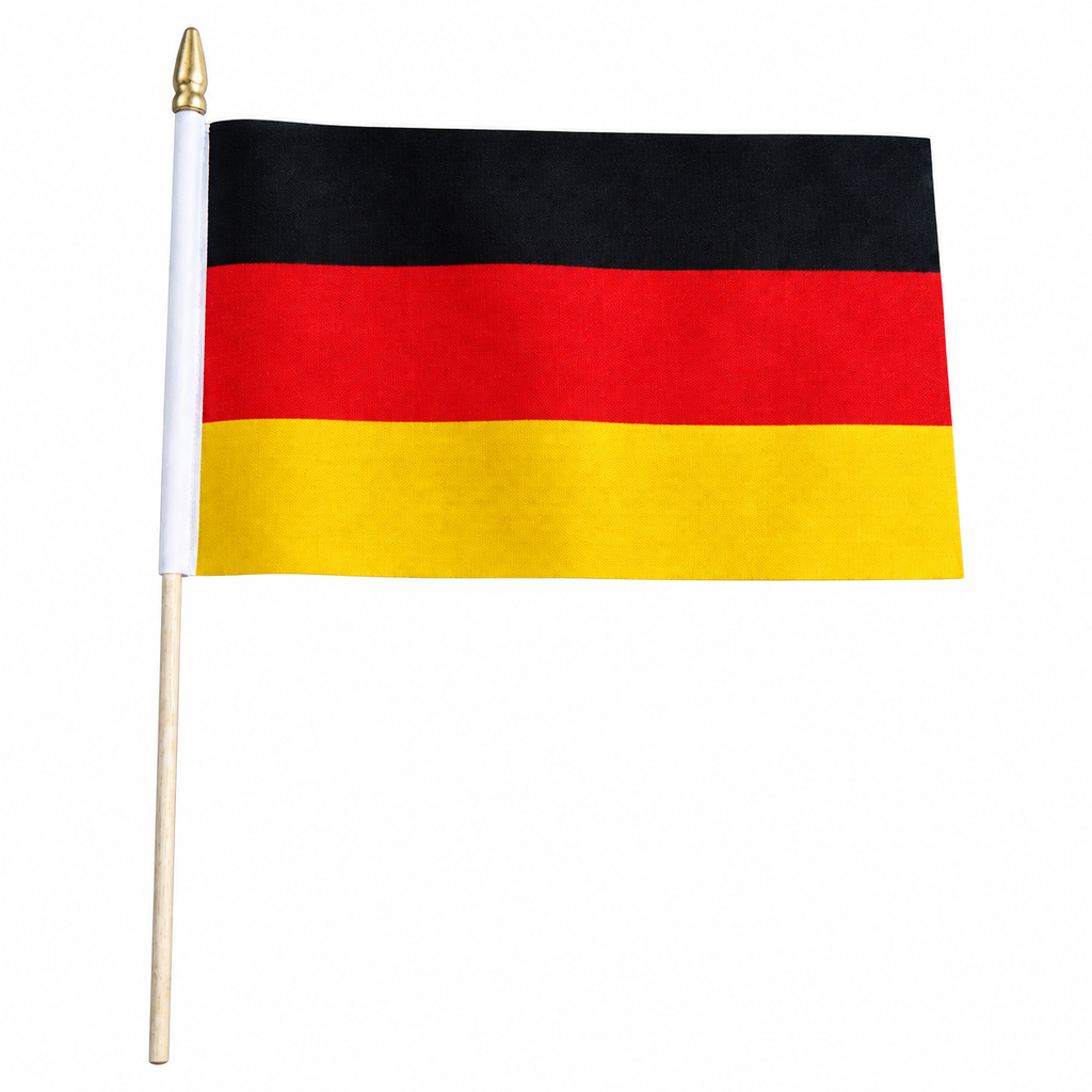 Deutschland Fahne am Stab auf weissem Hintergrund