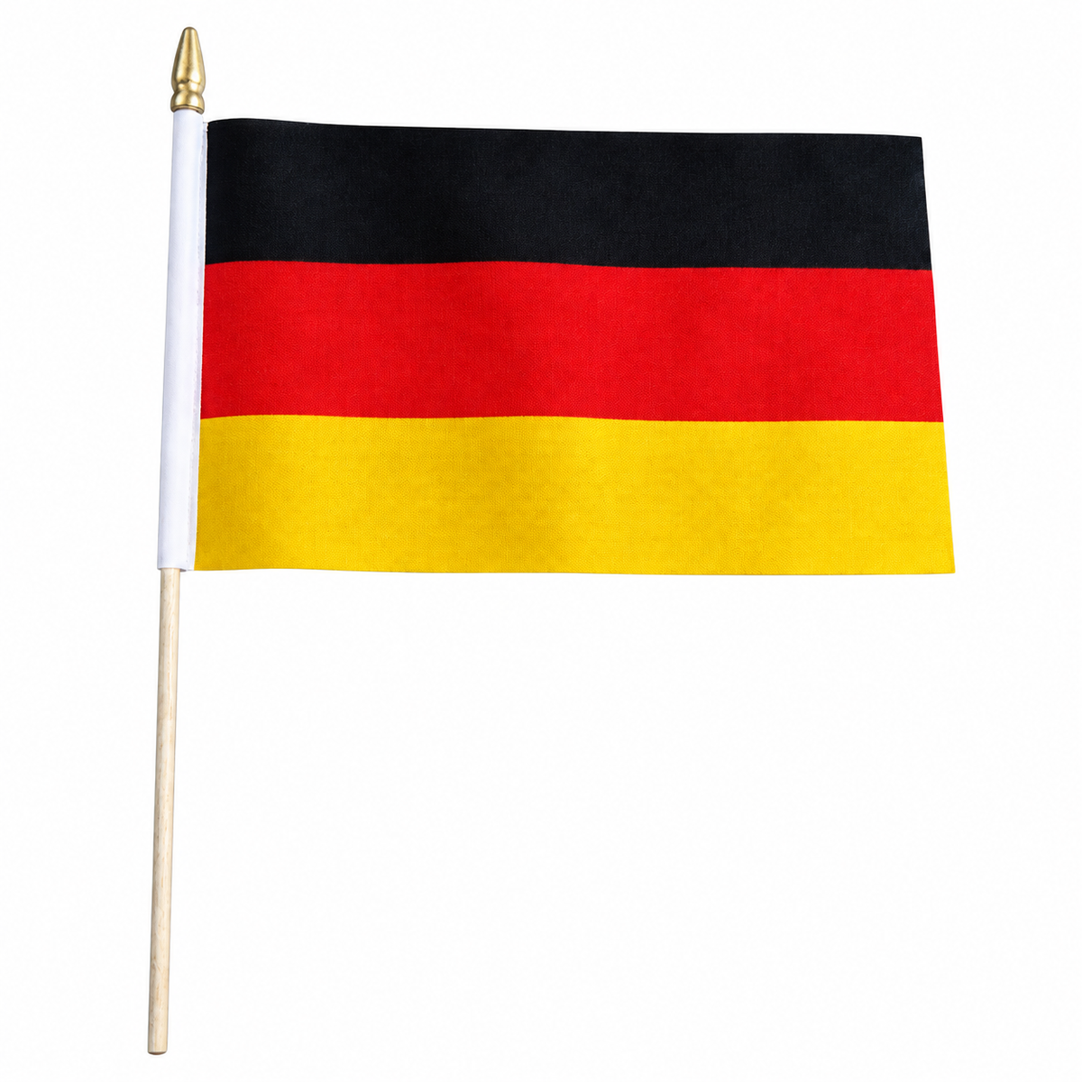 Deutschland Fahne am Stab auf weissem Hintergrund