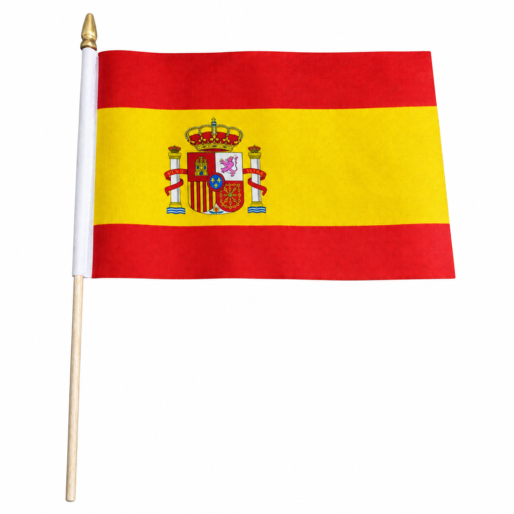 Spanien Fahne am Stab auf weissem Hintergrund