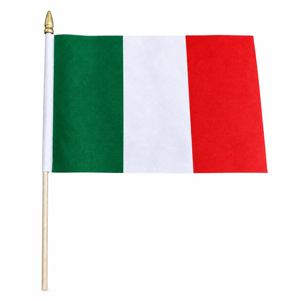 Italien Fahne am Stab auf weissem Hintergrund