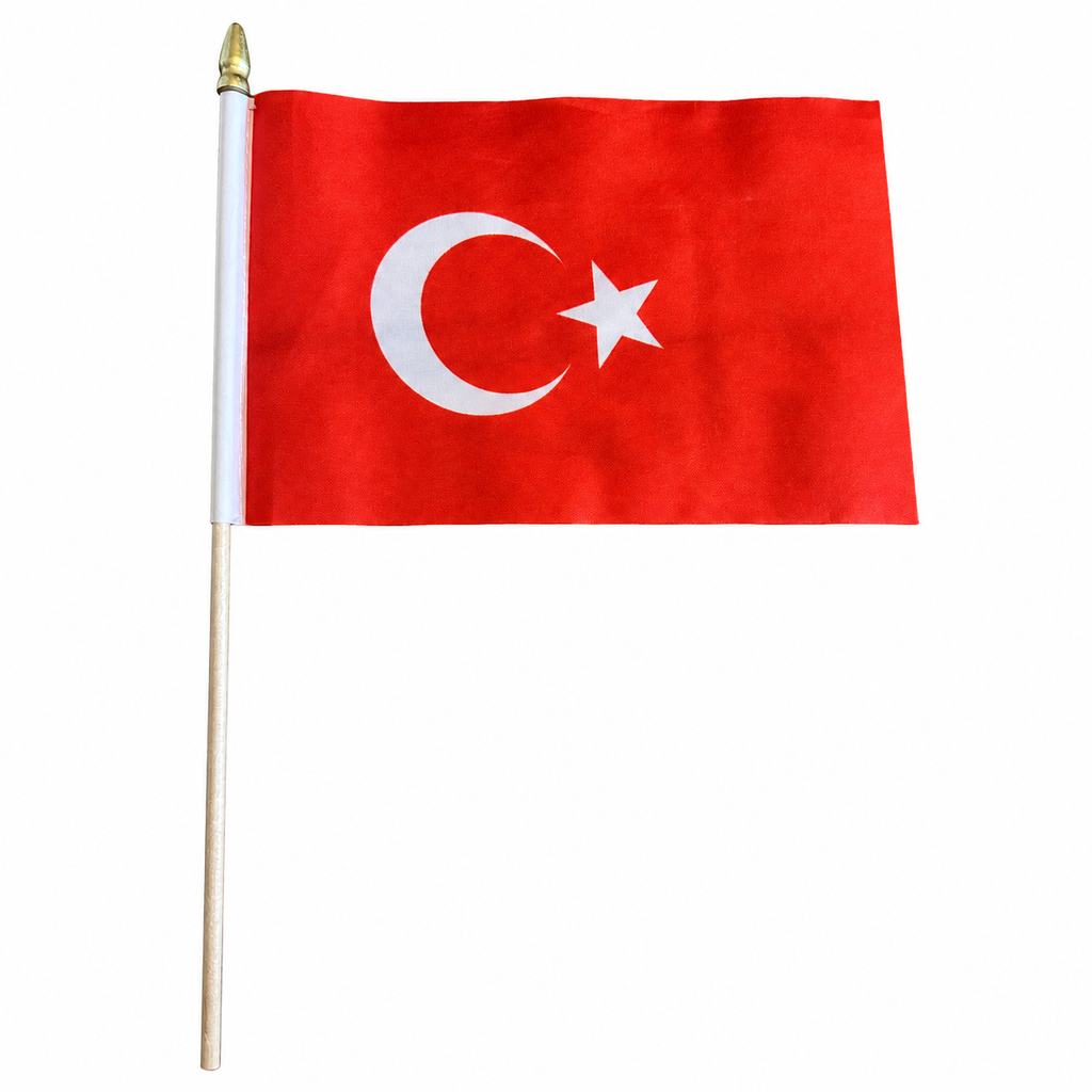 Türkei Fahne am Stab auf weissem Hintergrund