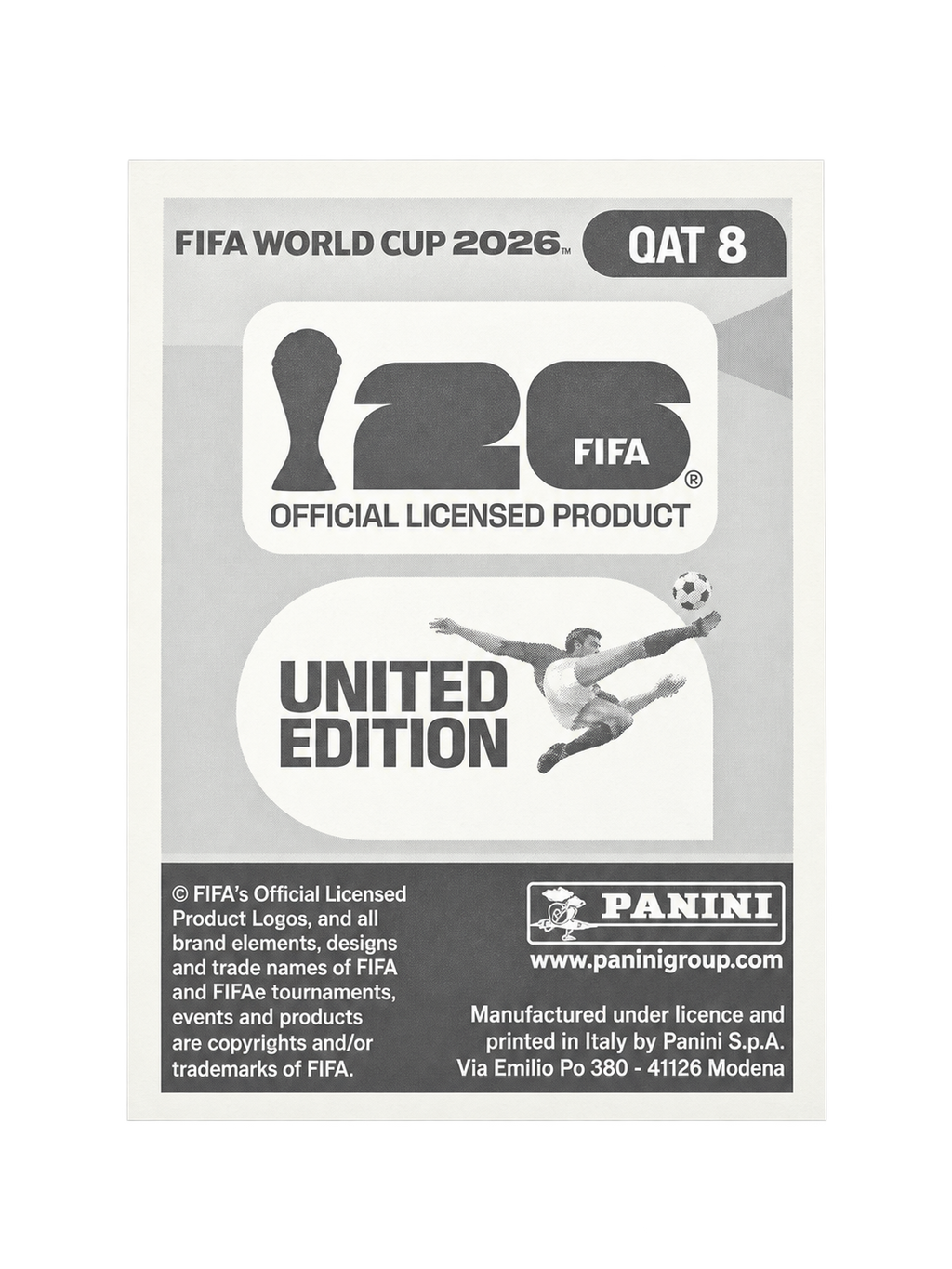 Panini FIFA WM 2026 United QAT 8 Tarek Salman Rückseite