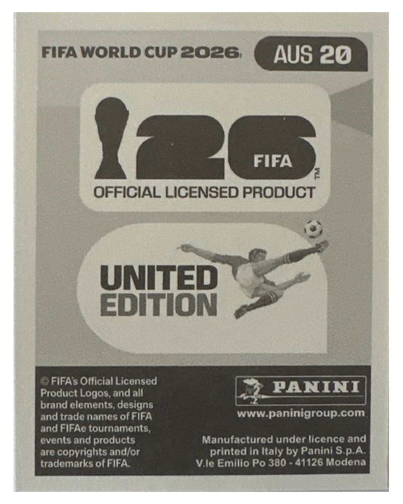 Panini FIFA WM 2026 United - AUS 20 - Mohamed Touré Rückseite