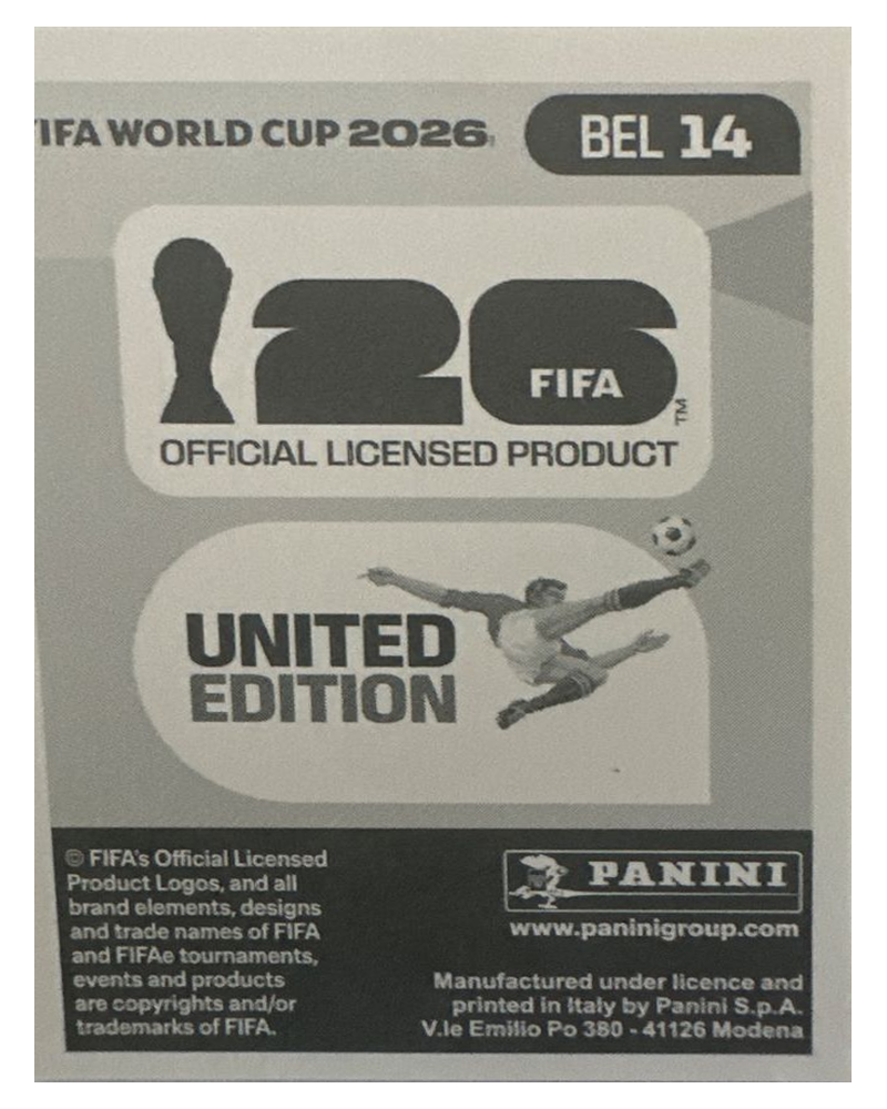 Panini FIFA WM 2026 United - BEL 14 - Hans Vanaken Rückseite