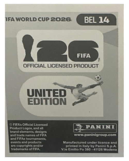Panini FIFA WM 2026 United - BEL 14 - Hans Vanaken Rückseite