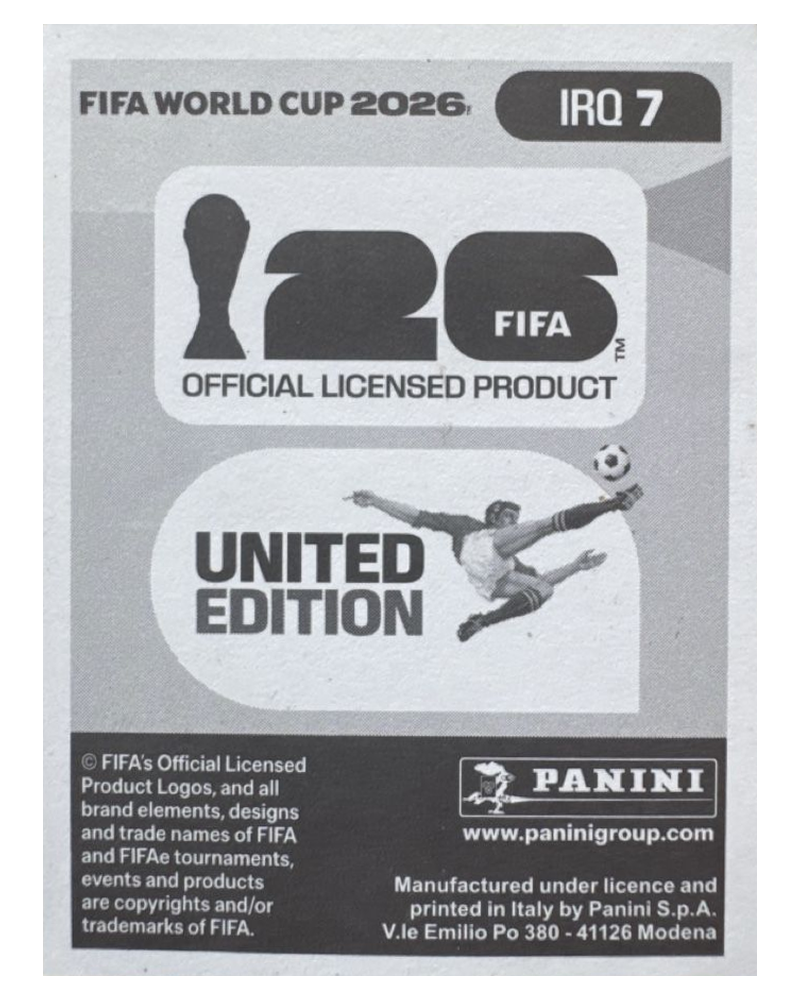 Panini FIFA WM 2026 United - IRQ 7 - Zaid Tahseen