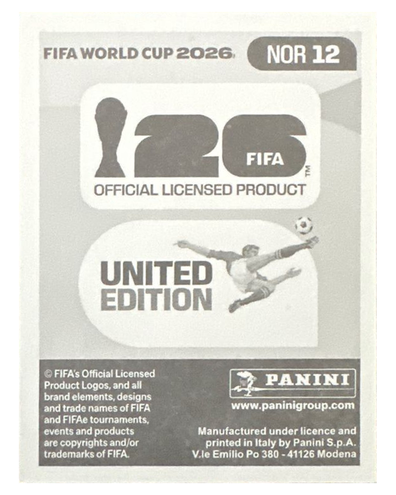 Panini FIFA WM 2026 United - NOR 12 - Andreas Schjelderup Rückseite