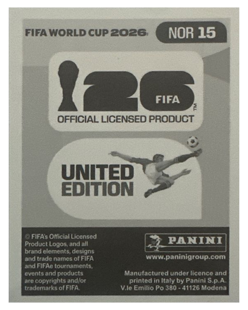 Panini FIFA WM 2026 United - NOR 15 - Erling Haaland Rückseite
