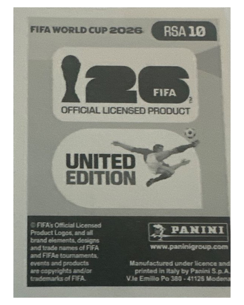 Panini FIFA WM 2026 United - RSA 10 - Nkosinathi Sibisi