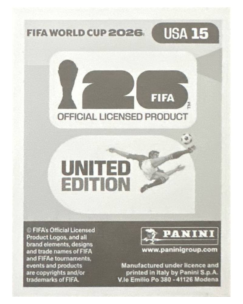 Panini FIFA WM 2026 United - USA 15 - Malik Tillman Rückseite