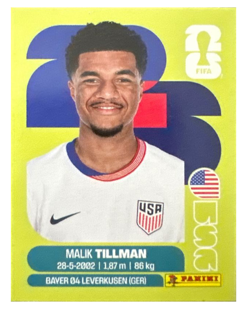 Panini FIFA WM 2026 United - USA 15 - Malik Tillman Vorderseite