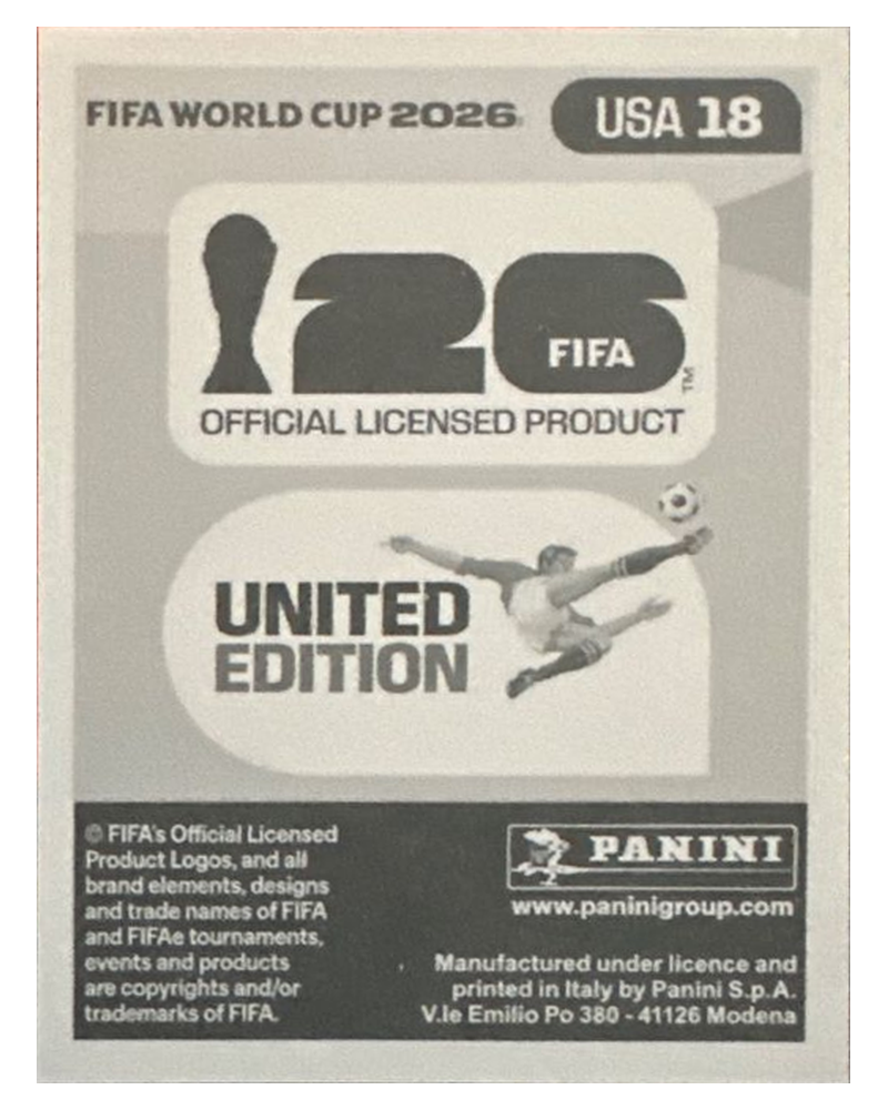 Panini FIFA WM 2026 United - USA 18 - Ricardo Pepi