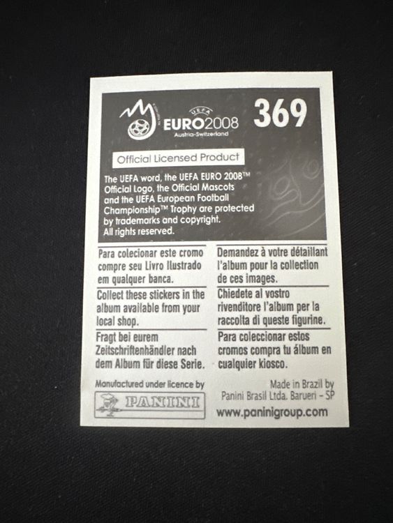 Panini UEFA EURO 2008 – Nr. 369 – Paraskevas Antzas – Südamerika-Version – Rückseite