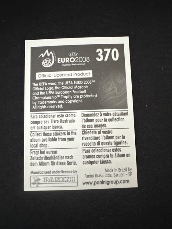 Panini UEFA EURO 2008 – Nr. 370 – Panagiotis Fyssas – Südamerika-Version – Rückseite