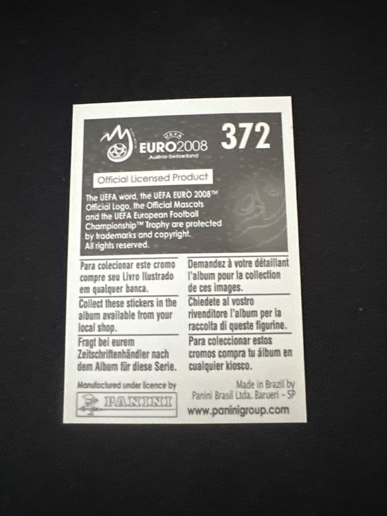 Panini UEFA EURO 2008 – Nr. 372 – Alexandros Tziolis – Südamerika-Version – Rückseite