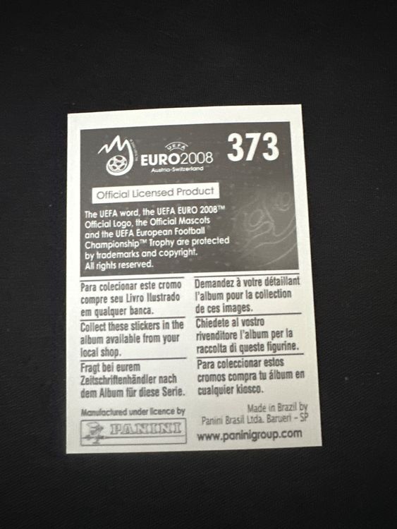 Panini UEFA EURO 2008 – Nr. 373 – Stelios Giannakopoulos – Südamerika-Version – Rückseite
