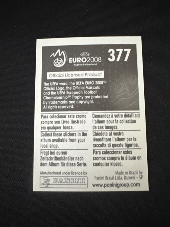 Panini UEFA EURO 2008 – Nr. 377 – Nikolaos Liberopoulos – Südamerika-Version – Rückseite