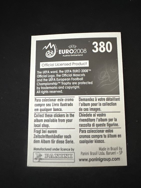 Panini UEFA EURO 2008 – Nr. 380 – Georgios Samaras – Südamerika-Version – Rückseite