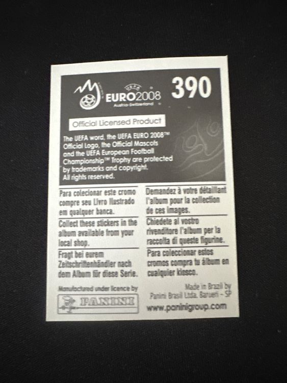 Panini UEFA EURO 2008 – Nr. 390 – Andreas Isaksson – Südamerika-Version – Rückseite