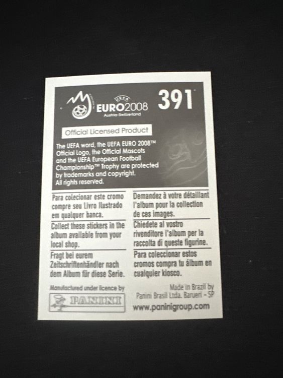 Panini UEFA EURO 2008 – Nr. 391 – Olof Mellberg – Südamerika-Version – Rückseite