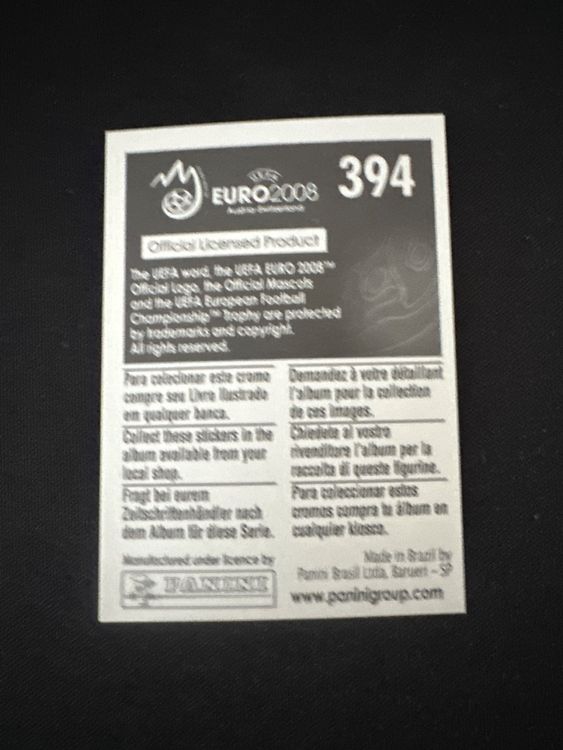 Panini UEFA EURO 2008 – Nr. 394 – Daniel Majstorovic – Südamerika-Version – Rückseite
