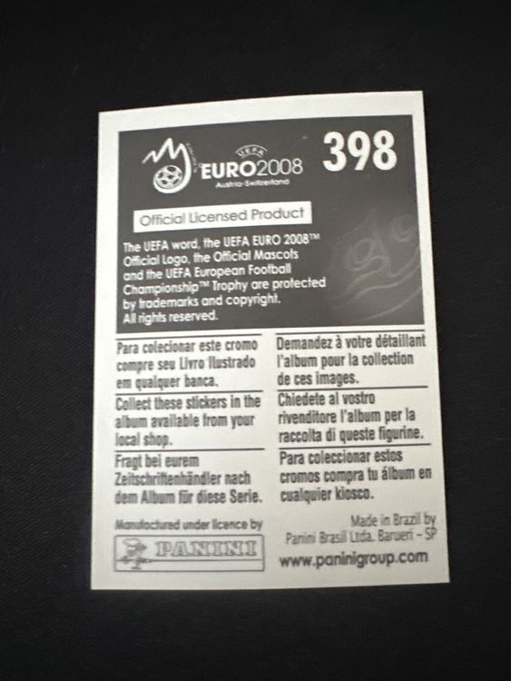 Panini UEFA EURO 2008 – Nr. 398 – Daniel Andersson – Südamerika-Version – Rückseite