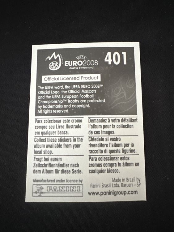 Panini UEFA EURO 2008 – Nr. 401 – Anders Svensson – Südamerika-Version – Rückseite