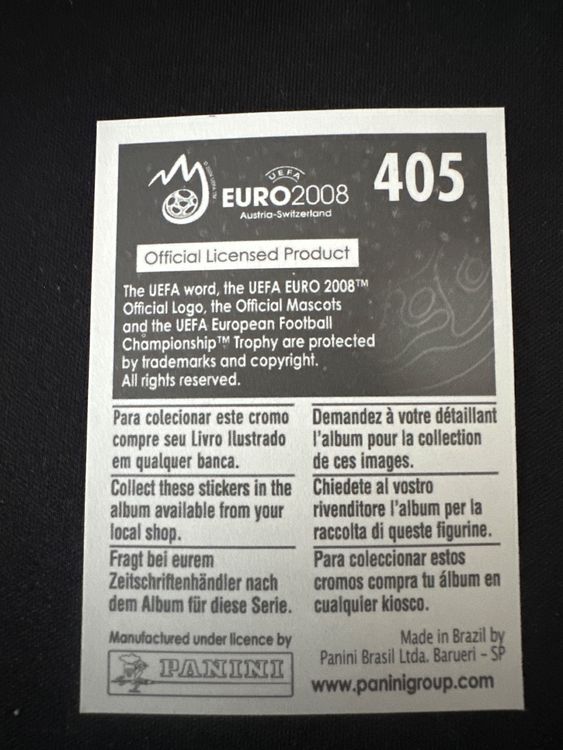 Panini UEFA EURO 2008 – Nr. 405 – Johan Elmander – Südamerika-Version – Rückseite