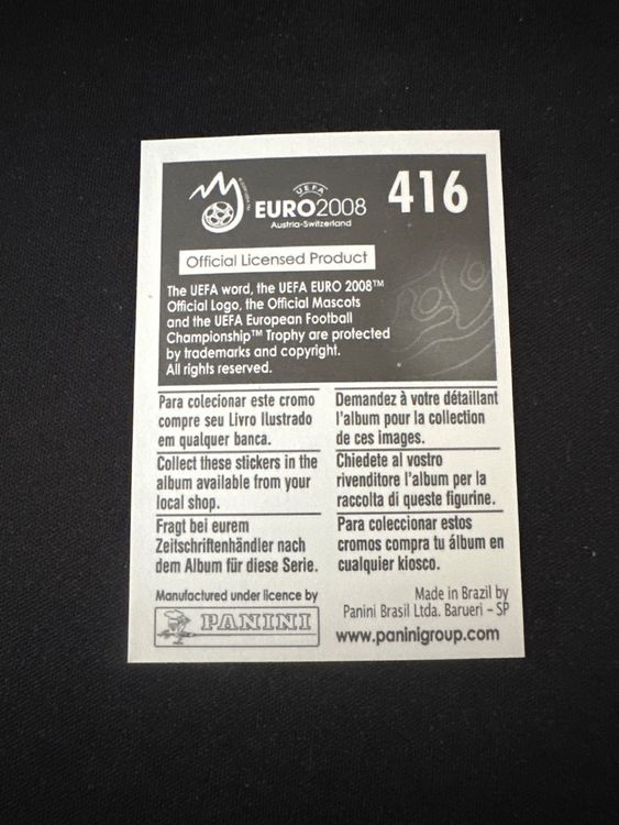 Panini UEFA EURO 2008 – Nr. 416 – Iker Casillas – Südamerika-Version – Rückseite