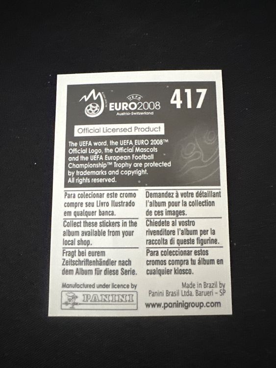 Panini UEFA EURO 2008 – Nr. 417 – Carles Puyol – Südamerika-Version – Rückseite
