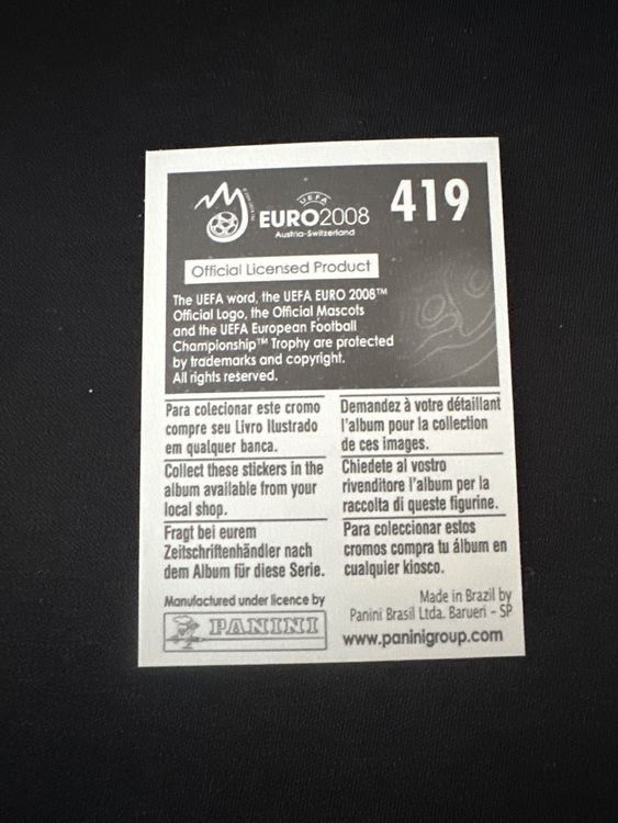Panini UEFA EURO 2008 – Nr. 419 – Carlos Marchena – Südamerika-Version – Rückseite