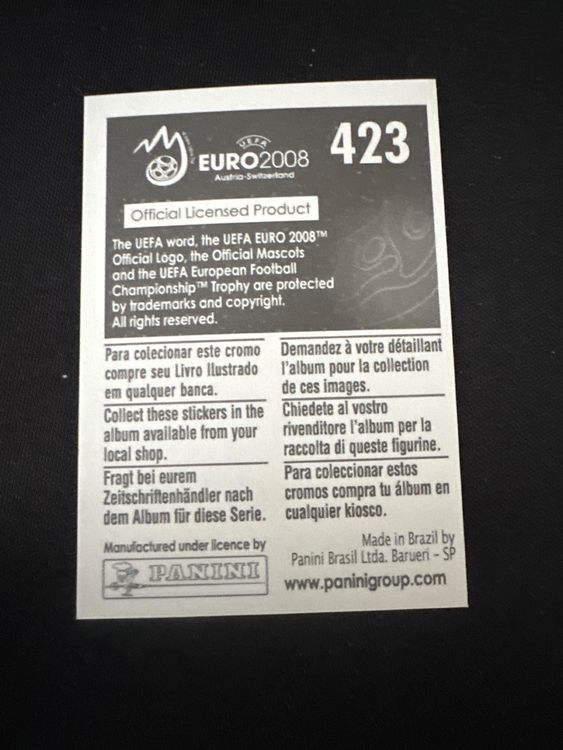 Panini UEFA EURO 2008 – Nr. 423 – David Albelda – Südamerika-Version – Rückseite