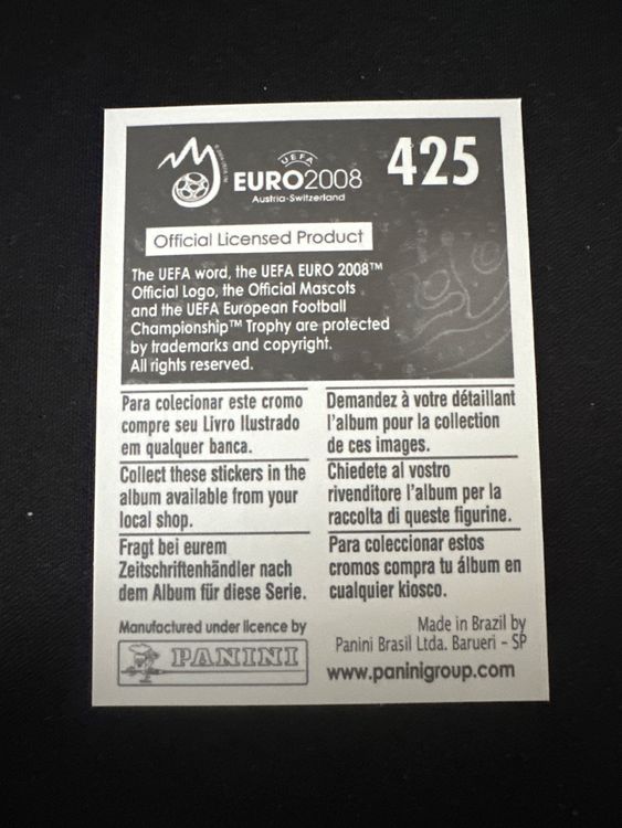 Panini UEFA EURO 2008 – Nr. 425 – Marcos Senna – Südamerika-Version – Rückseite