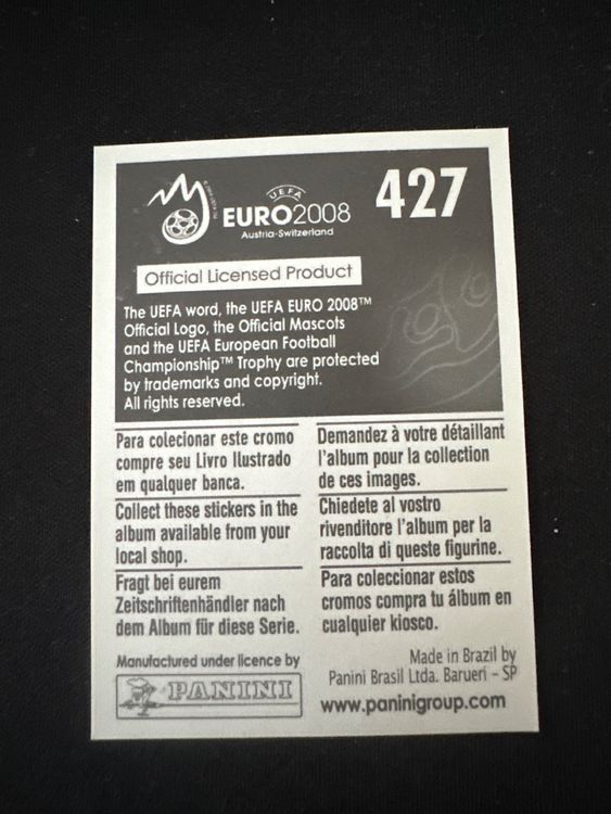 Panini UEFA EURO 2008 – Nr. 427 – Francesc Fabregas – Südamerika-Version – Rückseite