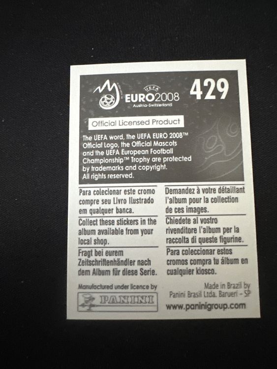 Panini UEFA EURO 2008 – Nr. 429 – Joaquin Sanchez – Südamerika-Version – Rückseite