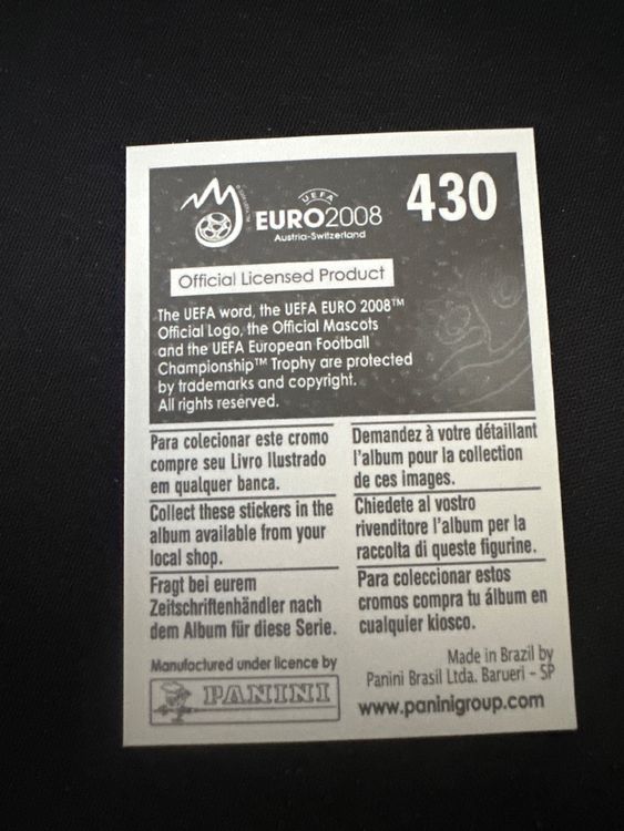 Panini UEFA EURO 2008 – Nr. 430 – David Silva – Südamerika-Version – Rückseite