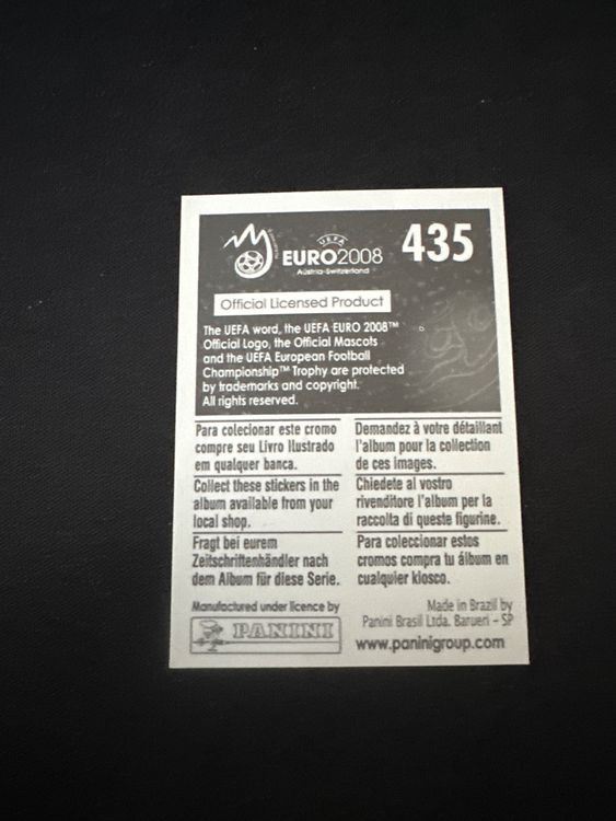 Panini UEFA EURO 2008 – Nr. 435 – Jose Reina – Südamerika-Version – Rückseite
