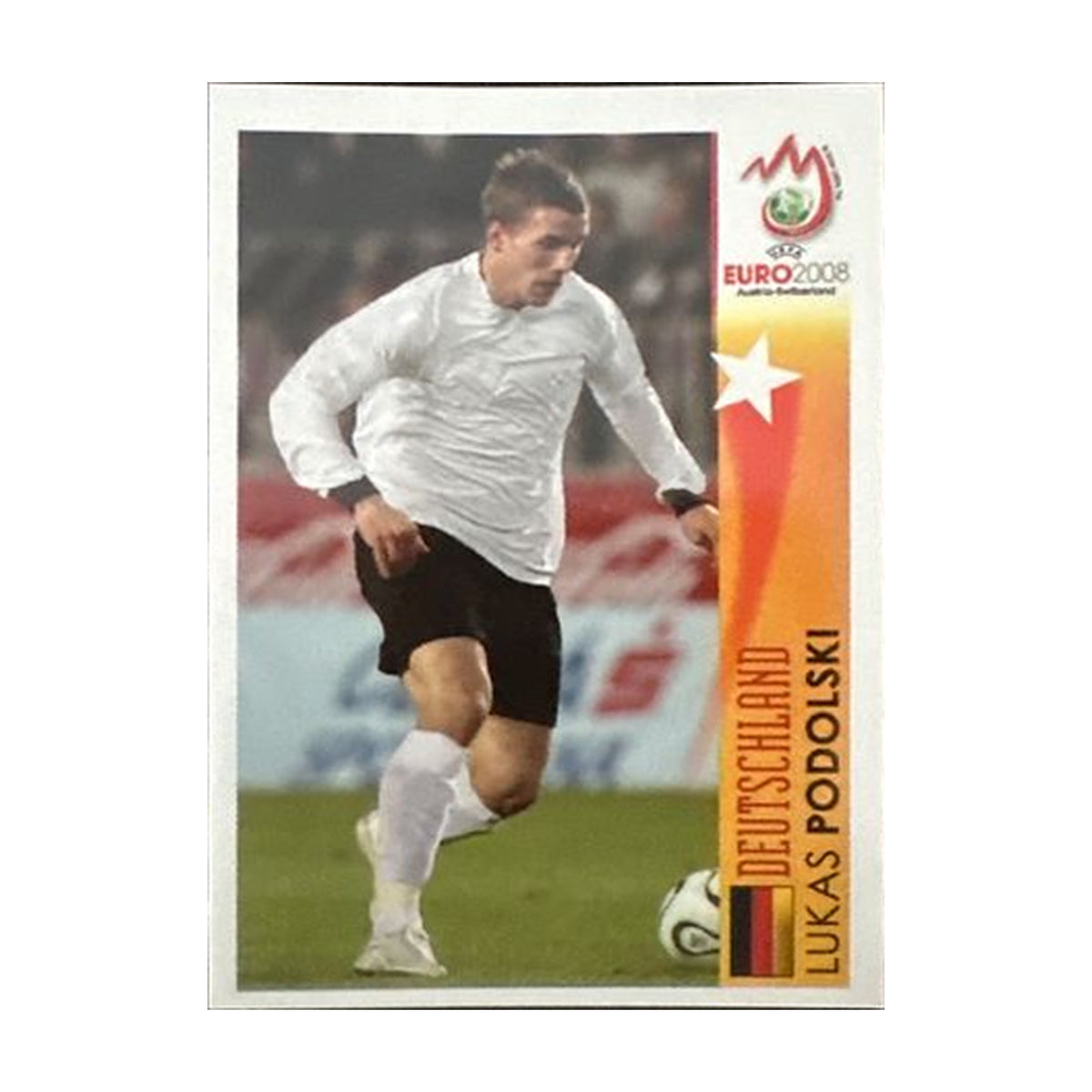 Panini UEFA EURO 2008 – Nr. 506 – Lukas Podolski – Action – Südamerika-Version – Vorderseite
