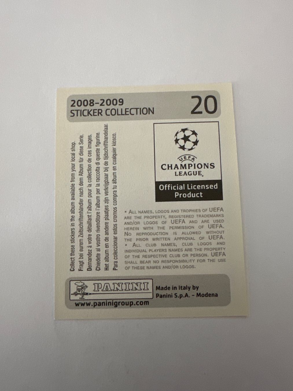 Panini UEFA Champions League 2008/09 - Nr. 20 - Bild 2