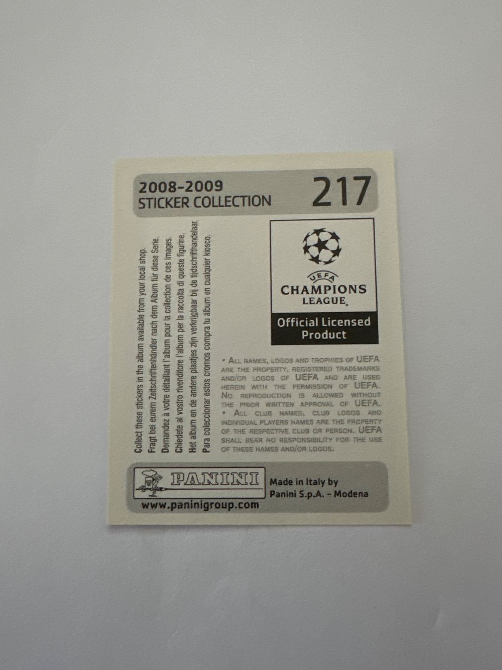 Panini UEFA Champions League 2008/09 - Nr. 217 - Bild 2