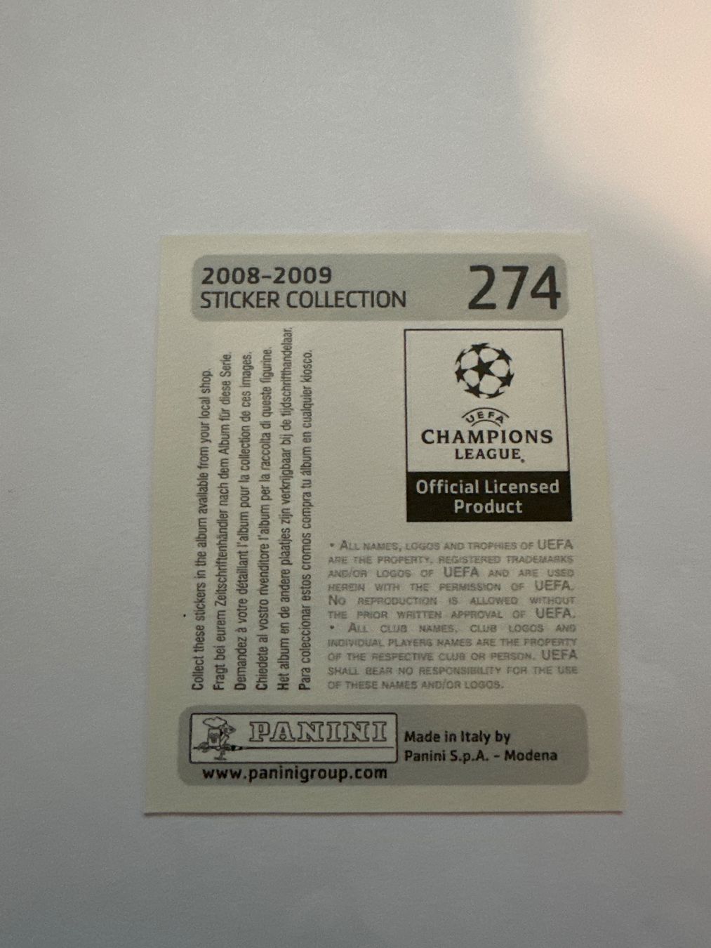 Panini UEFA Champions League 2008/09 - Nr. 274 - Bild 2