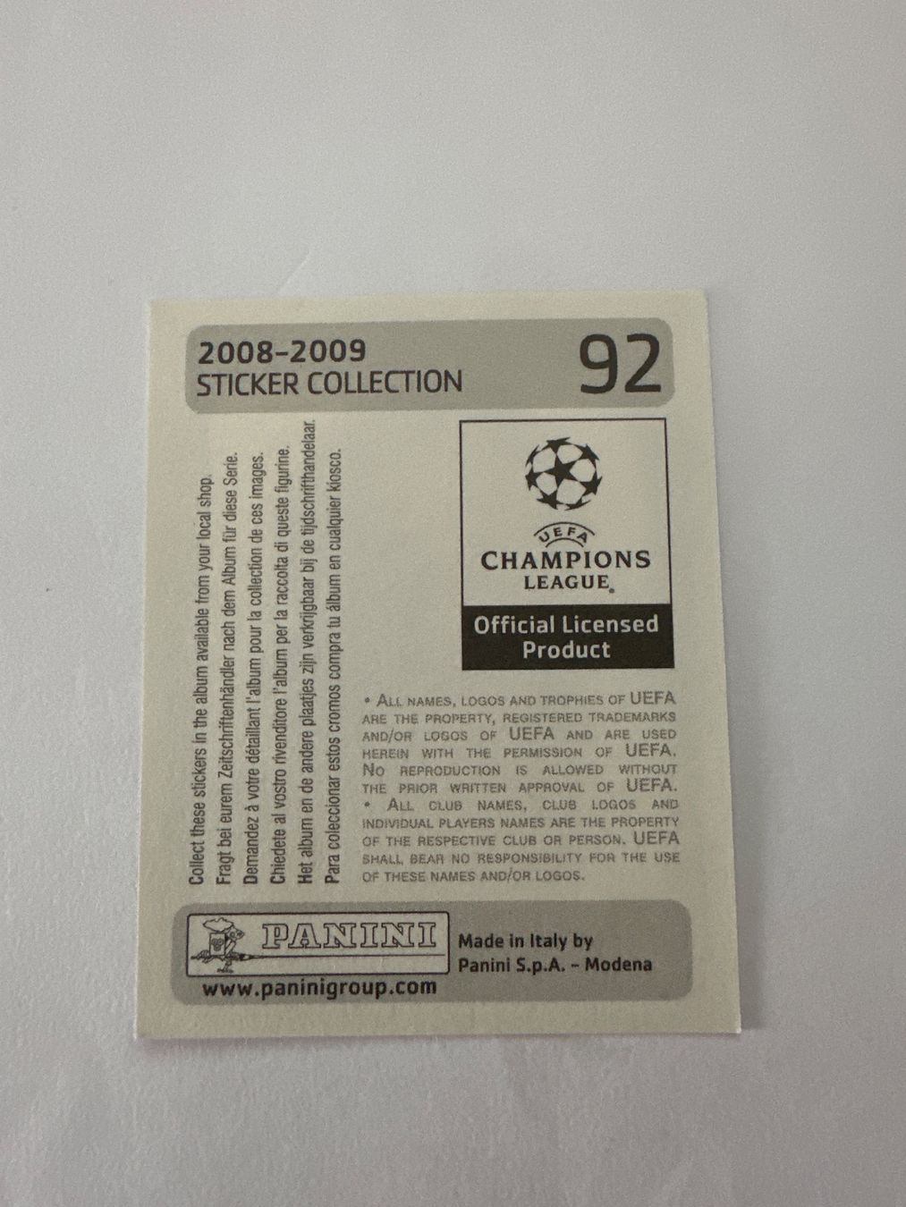 Panini UEFA Champions League 2008/09 - Nr. 92 - Bild 2