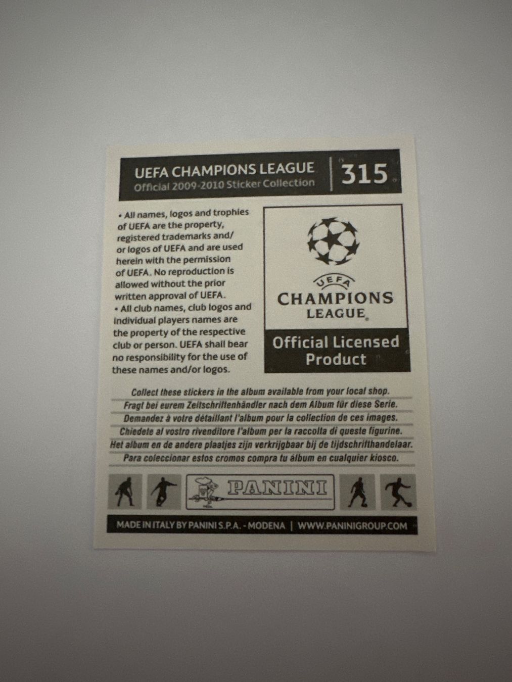 Panini UEFA Champions League 2009/10 - Nr. 315 - Bild 2