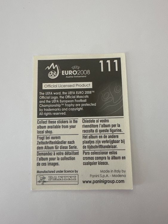 Panini UEFA EURO 2008 – Nr. 111 – Bosingwa – Schweizer Edition – Rückseite