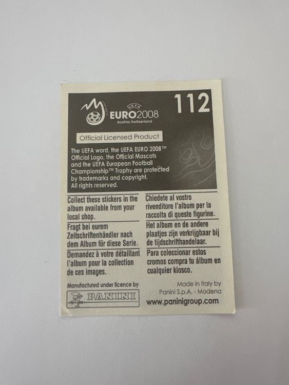 Panini UEFA EURO 2008 – Nr. 112 – Miguel Veloso – Schweizer Edition – Rückseite