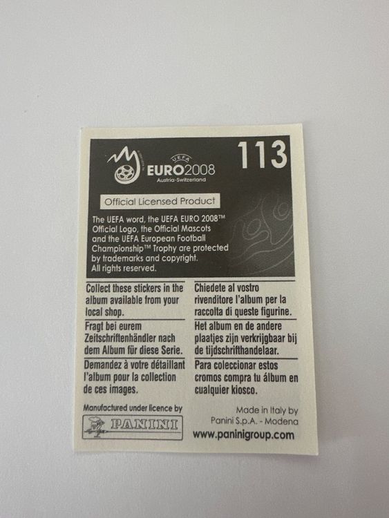 Panini UEFA EURO 2008 – Nr. 113 – Petit – Schweizer Edition – Rückseite