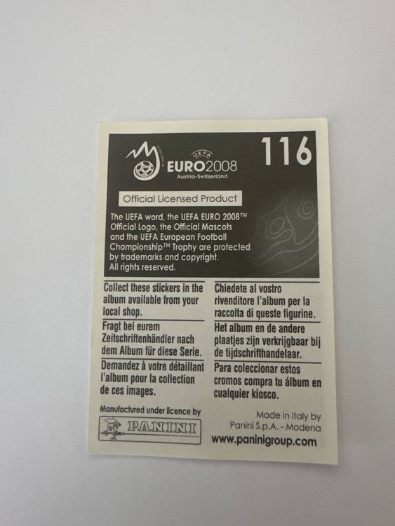 Panini UEFA EURO 2008 – Nr. 116 – Deco – Schweizer Edition – Rückseite