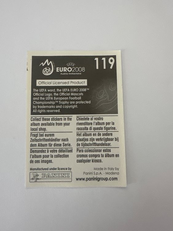 Panini UEFA EURO 2008 – Nr. 119 – Simao – Schweizer Edition – Rückseite
