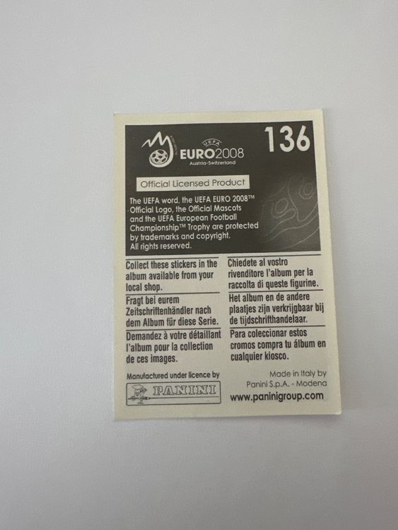 Panini UEFA EURO 2008 – Nr. 136 – Ibrahim Üzülmez – Schweizer Edition – Rückseite